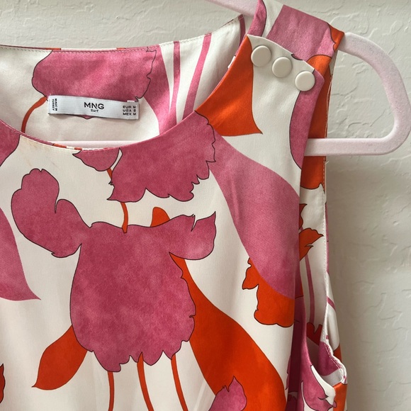 MANGO MNG Pink Orange Floral Printed Shift Dress M - Picture 4 of 7